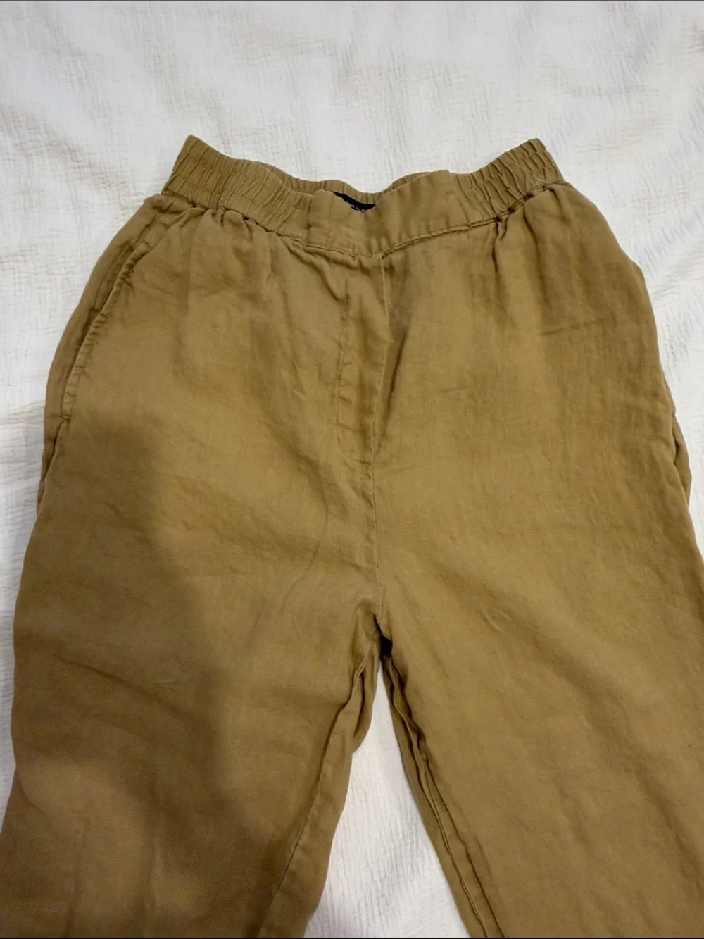Women Casual Elastic Waist beige Linen Pants